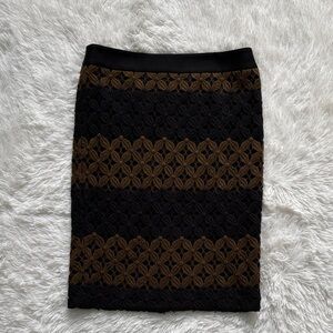 LOFT Black and Brown Lace Pencil Skirt